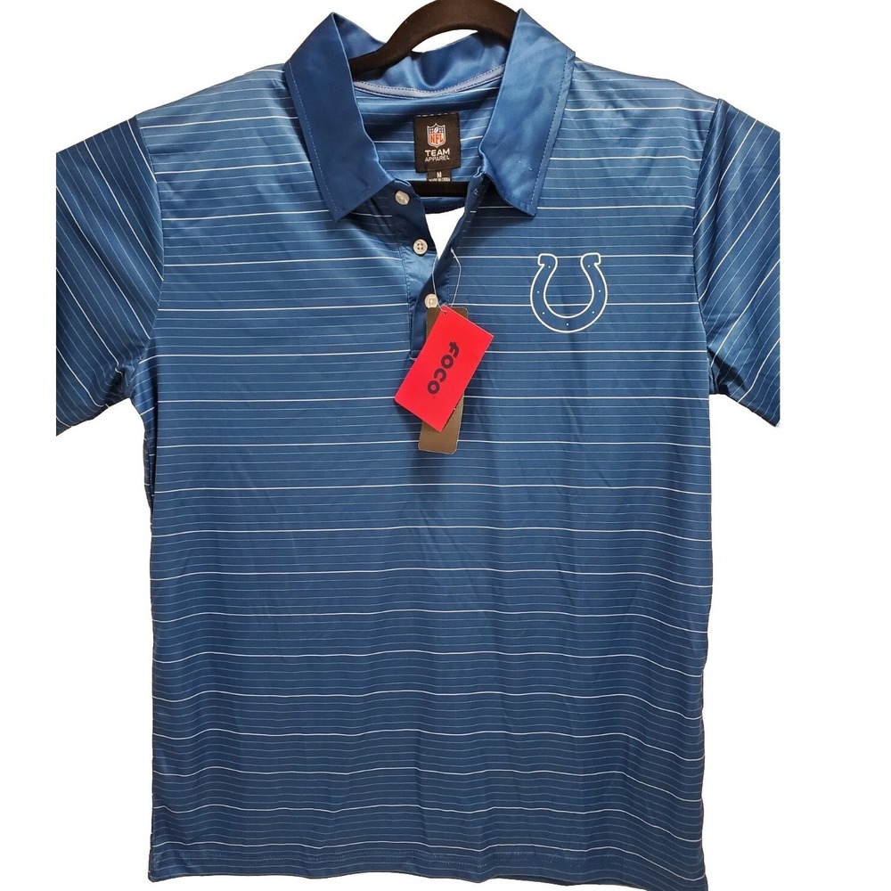 NFL Team Apparel FOCO Indianapolis Colts Mens Blue Pinstripe Polo Shirt M NEW